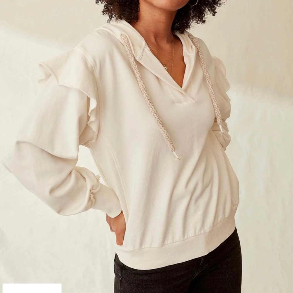 Grey State Cream Ruffle Hoodie Pullover